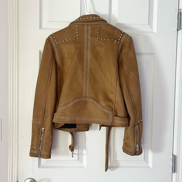 Zara Camel Studded Western Suede Moto Biker Jacket, Small - Picture 7 of 8